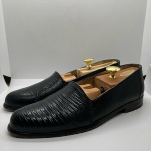 Zelli Encore Genuine Lizard Leather Black Made in Italy Handmade Loafers 10.5M